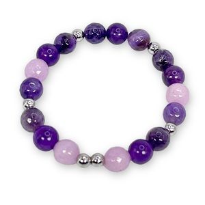 Amethyst Beaded Semi-Precious Stone Stretch Bracelet Calming & Clarity Crystal